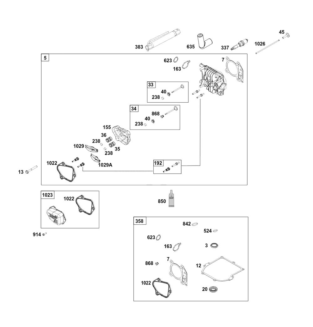 Cylinder Head Group Diagram and Parts List for 09P705-0258-H5 020000 - 09Z999 Briggs and Stratton Engine